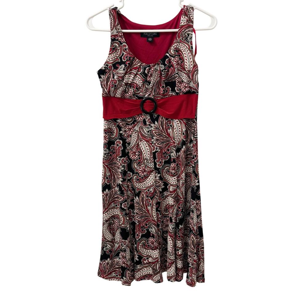 Perceptions Y2K Belted Scoop Neck Sleeveless Mini Dress Size PXS Red Black